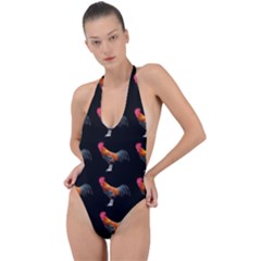 Background Pattern Chicken Fowl Cockerel Livestock Backless Halter One Piece Swimsuit