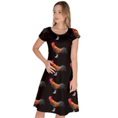 Background Pattern Chicken Fowl Cockerel Livestock Classic Short Sleeve Dress