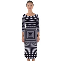 Focus Squares Optical Illusion Background Pattern Quarter Sleeve Midi Bodycon Dress by Ravend