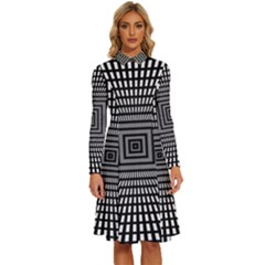 Focus Squares Optical Illusion Background Pattern Long Sleeve Shirt Collar A-line Dress by Ravend