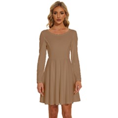 Cafe Au Lait Brown	 - 	long Sleeve Wide Neck Velvet Dress by ColorfulDresses