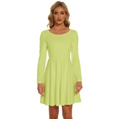 Key Lime Yellow	 - 	long Sleeve Wide Neck Velvet Dress by ColorfulDresses