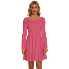 Punch Pink	 - 	long Sleeve Wide Neck Velvet Dress by ColorfulDresses
