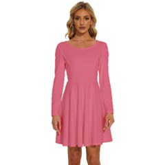 Rouge Pink	 - 	long Sleeve Wide Neck Velvet Dress by ColorfulDresses