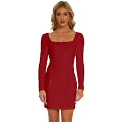 Red Wine	 - 	long Sleeve Square Neck Bodycon Velvet Dress
