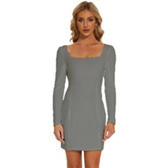 Seal Grey	 - 	long Sleeve Square Neck Bodycon Velvet Dress