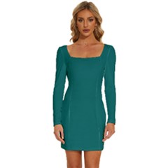 Deep Lake	 - 	long Sleeve Square Neck Bodycon Velvet Dress by ColorfulDresses