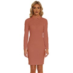 Copper Red	 - 	long Sleeve Shirt Collar Bodycon Dress by ColorfulDresses