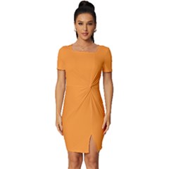 Deep Saffron Orange	 - 	fitted Knot Split End Bodycon Dress by ColorfulDresses