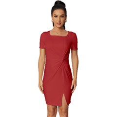 Carnelian Red	 - 	fitted Knot Split End Bodycon Dress by ColorfulDresses