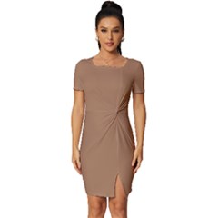 French Beige	 - 	fitted Knot Split End Bodycon Dress by ColorfulDresses