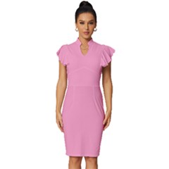 Carnation Pink	 - 	vintage Frill Sleeve V-neck Bodycon Dress by ColorfulDresses