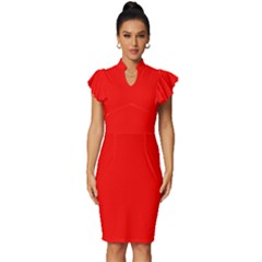 Candy Apple Red	 - 	vintage Frill Sleeve V-neck Bodycon Dress by ColorfulDresses