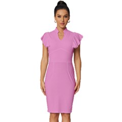 Soft Pink	 - 	vintage Frill Sleeve V-neck Bodycon Dress by ColorfulDresses