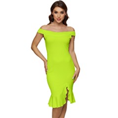 Arctic Lime Green	 - 	off Shoulder Ruffle Split Hem Bodycon Dress by ColorfulDresses