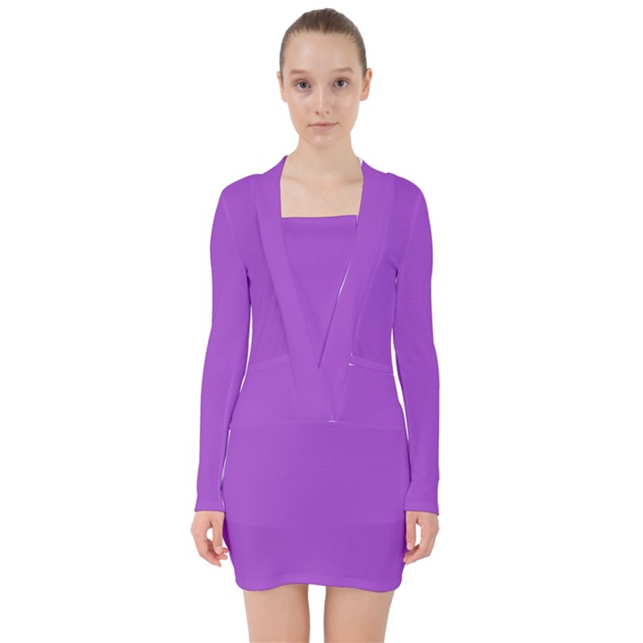 Purple Flower	 - 	V-neck Bodycon Long Sleeve Dress