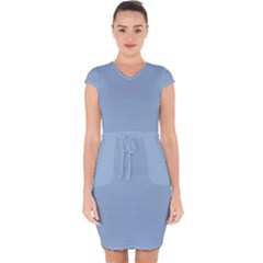 Powder Blue	 - 	capsleeve Drawstring Dress by ColorfulDresses