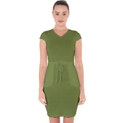 Olive Green	 - 	capsleeve Drawstring Dress by ColorfulDresses