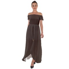 Dark Taupe Grey	 - 	off Shoulder Open Front Chiffon Dress