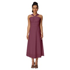 Velvet Maroon	 - 	sleeveless Cross Front Cocktail Midi Chiffon Dress by ColorfulDresses