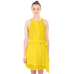 Rubber Duck Yellow	 - 	halter Collar Waist Tie Chiffon Dress by ColorfulDresses