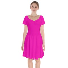 Fashion Fuchsia Pink	 - 	short Sleeve Bardot Dress