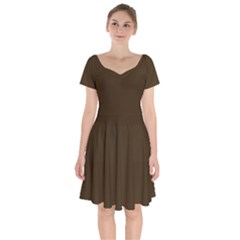 Mocha Brown	 - 	short Sleeve Bardot Dress