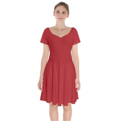 Fire Brick Red	 - 	short Sleeve Bardot Dress