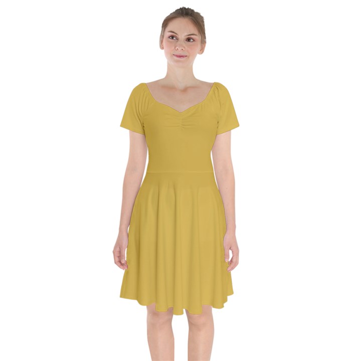 Metallic Gold	 - 	Short Sleeve Bardot Dress