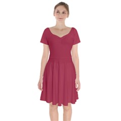 Vivid Burgundy Red	 - 	short Sleeve Bardot Dress by ColorfulDresses