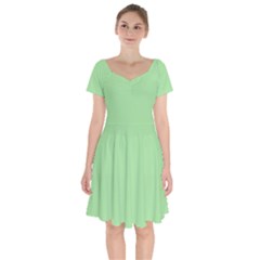 Granny Smith Apple Green	 - 	short Sleeve Bardot Dress by ColorfulDresses