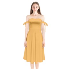 Bees Wax Orange	 - 	shoulder Tie Bardot Midi Dress by ColorfulDresses