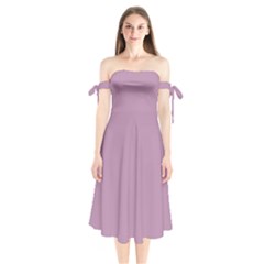 Smokey Grape Purple	 - 	shoulder Tie Bardot Midi Dress by ColorfulDresses