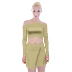 Dried Moss Brown	 - 	off Shoulder Top With Mini Skirt Set by ColorfulWomensWear