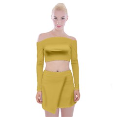 Metallic Gold	 - 	off Shoulder Top With Mini Skirt Set