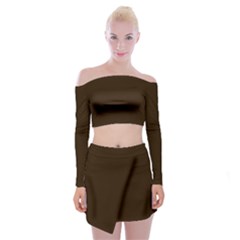 Chocolate  Brown	 - 	off Shoulder Top With Mini Skirt Set