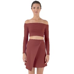 Burnt Umber Red	 - 	off Shoulder Top With Skirt Set by ColorfulWomensWear