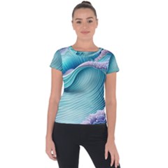 Pastel Sea Waves Short Sleeve Sports Top  by GardenOfOphir