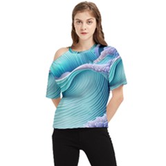 Pastel Sea Waves One Shoulder Cut Out Tee by GardenOfOphir