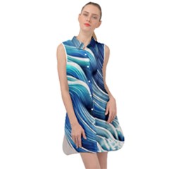 Sunny Ocean Wave Sleeveless Shirt Dress by GardenOfOphir