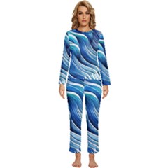 Sunny Ocean Wave Womens  Long Sleeve Lightweight Pajamas Set by GardenOfOphir