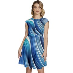 Sunny Ocean Wave Cap Sleeve High Waist Dress