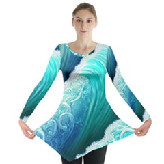 Abstract Waves In Blue And Green Long Sleeve Tunic  by GardenOfOphir