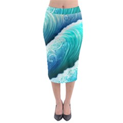 Abstract Waves In Blue And Green Midi Pencil Skirt by GardenOfOphir