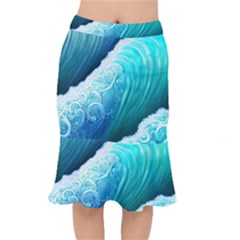 Abstract Waves In Blue And Green Short Mermaid Skirt by GardenOfOphir