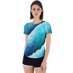 Abstract Waves In Blue And Green Back Cut Out Sport Tee by GardenOfOphir