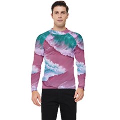 Ocean Waves In Pink Men s Long Sleeve Rash Guard by GardenOfOphir