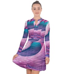 Pink Waves On The Beach Ii Long Sleeve Panel Dress by GardenOfOphir