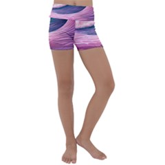 Pink Waves On The Beach Ii Kids  Lightweight Velour Yoga Shorts by GardenOfOphir