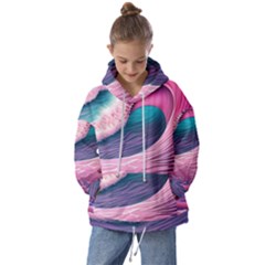 Pink Waves On The Beach Ii Kids  Oversized Hoodie by GardenOfOphir